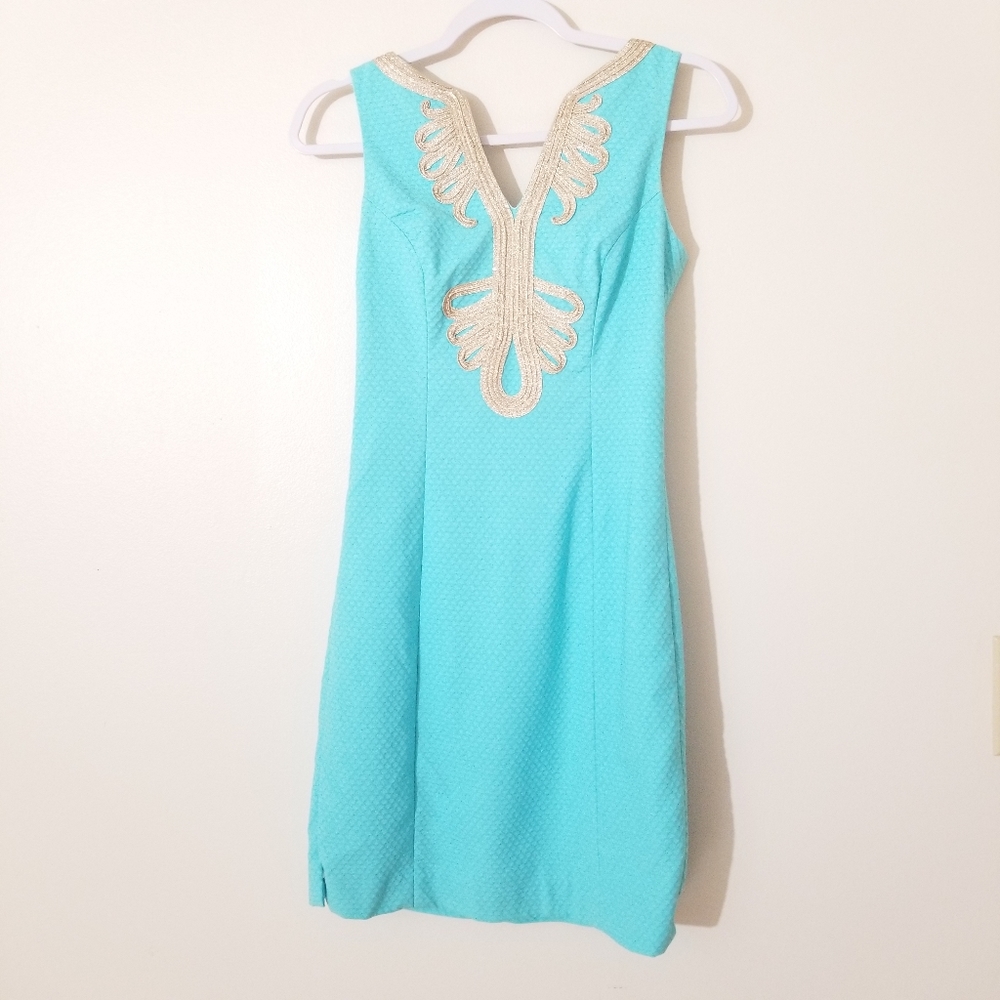 Lilly Pulitzer Vali Shift Dress Tiffany blue gold